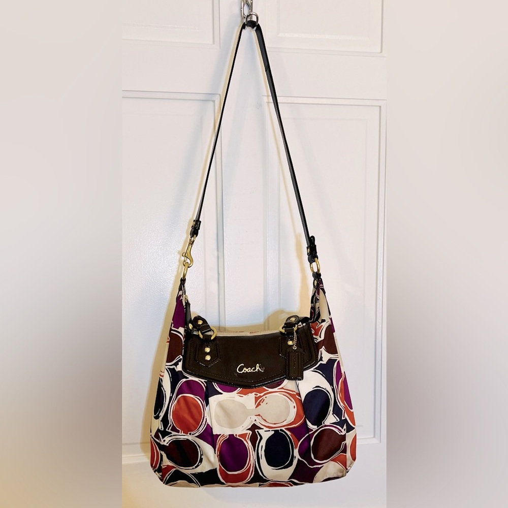 Coach ‘Ashley Logo’ Scarf Print Satin & Patent Leather Crossbody/Handbag, EUC - Picture 3 of 13